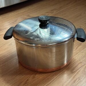 VTG Revere Ware 1801 Stock Pot 6 Qt Stock Pot Lid  Copper Clad Double Ring USA